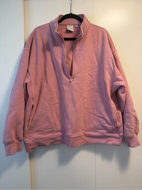 Quarter-Zip Pullover Sweatshirt in Dusty Pink